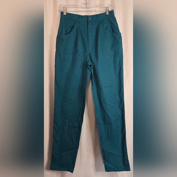 Vintage 90s Gitano Women's Teal Trousers Pleated Front Heart Detail Button Mom - Picture 3 of 9